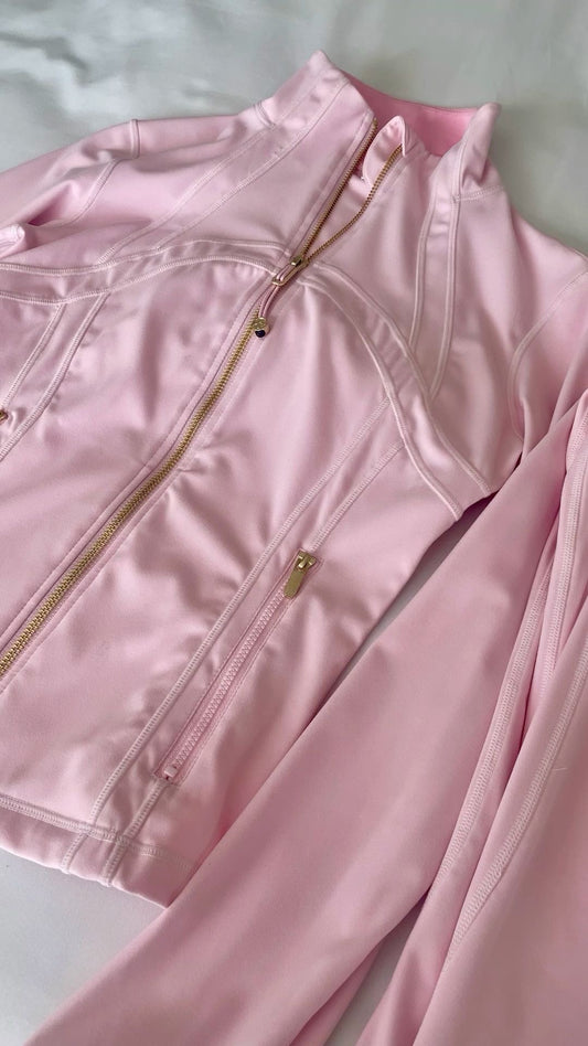 Blush Glow Zip-Up Active Set – Light Pink Jacket & High-Waist Leggings